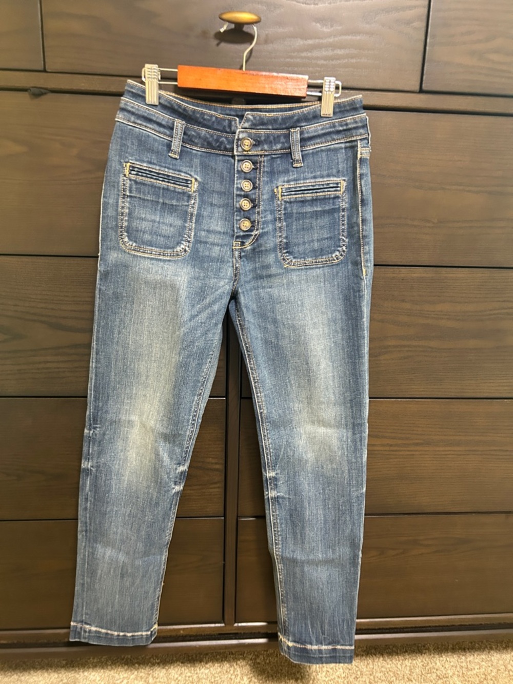 Pilcro Women's Distressed Blue Crop Button-Fly Jeans